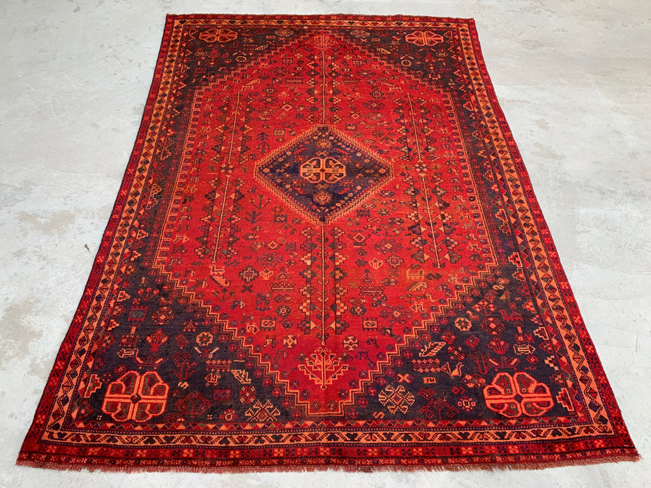 Handmade Persian Wool Area Rug 7x10 - Red, Navy & Rust Tribal Medallion Persian Style Rug - Exact Size 9'9" x 6'6" - KBHM-1095