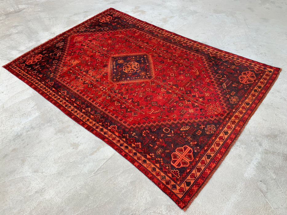 Handmade Persian Wool Area Rug 7x10 - Red, Navy & Rust Tribal Medallion Persian Style Rug - Exact Size 9'9" x 6'6" - KBHM-1095