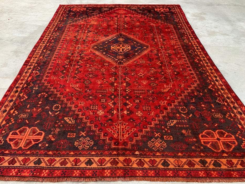 Handmade Persian Wool Area Rug 7x10 - Red, Navy & Rust Tribal Medallion Persian Style Rug - Exact Size 9'9" x 6'6" - KBHM-1095
