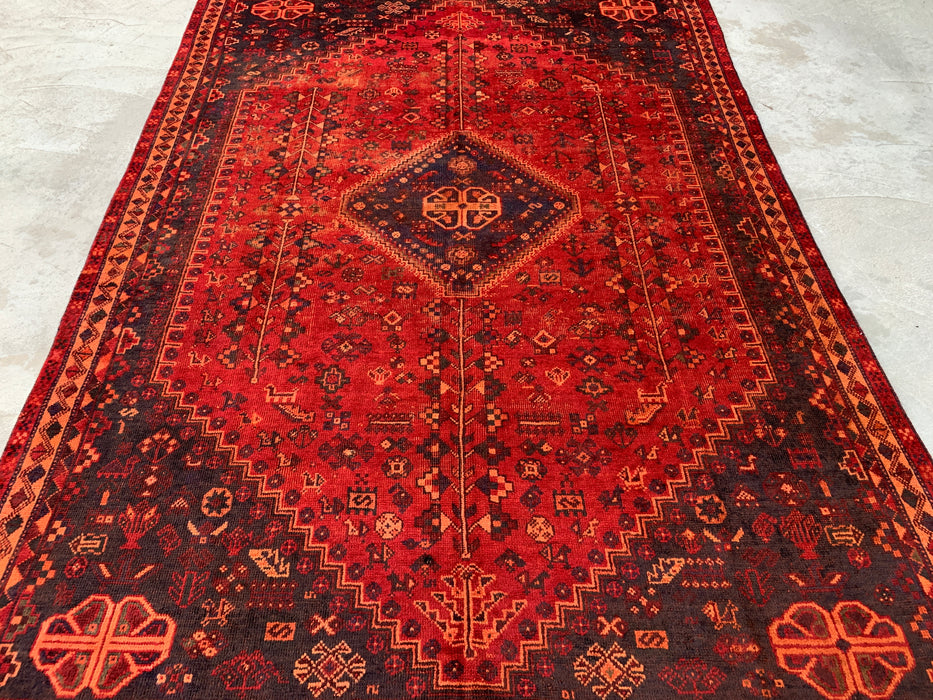 Handmade Persian Wool Area Rug 7x10 - Red, Navy & Rust Tribal Medallion Persian Style Rug - Exact Size 9'9" x 6'6" - KBHM-1095