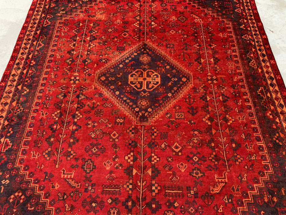 Handmade Persian Wool Area Rug 7x10 - Red, Navy & Rust Tribal Medallion Persian Style Rug - Exact Size 9'9" x 6'6" - KBHM-1095