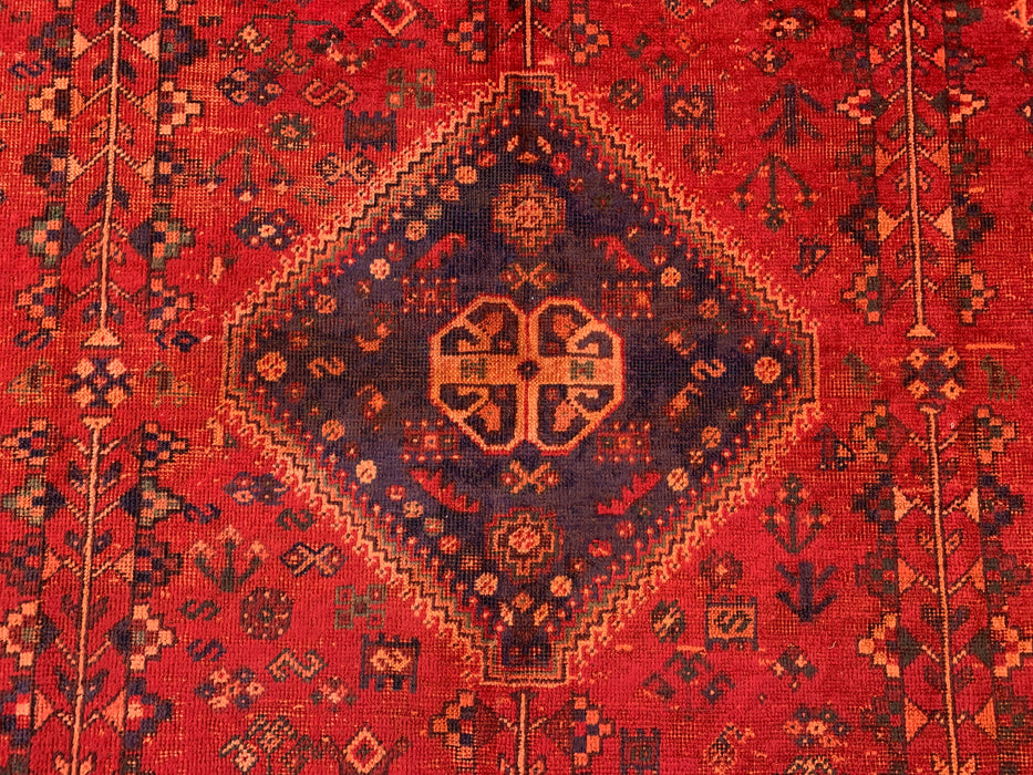 Handmade Persian Wool Area Rug 7x10 - Red, Navy & Rust Tribal Medallion Persian Style Rug - Exact Size 9'9" x 6'6" - KBHM-1095