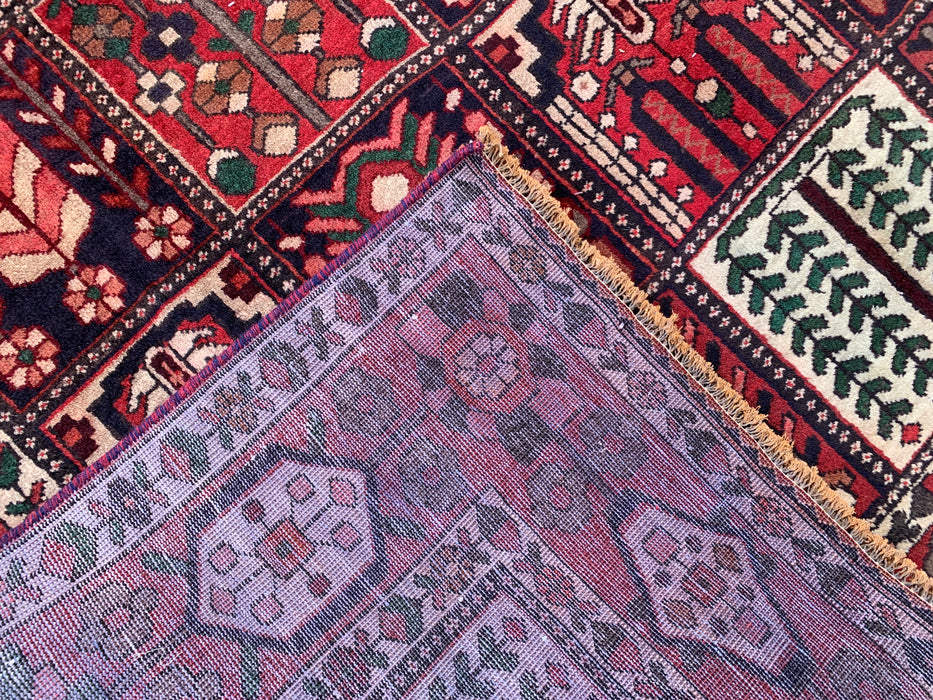 Handmade Persian Wool Area Rug 7x10 - Red, Ivory & Brown Panel Persian Style Rug - Exact Size 10'5" x 6'8" - KBHM-1101