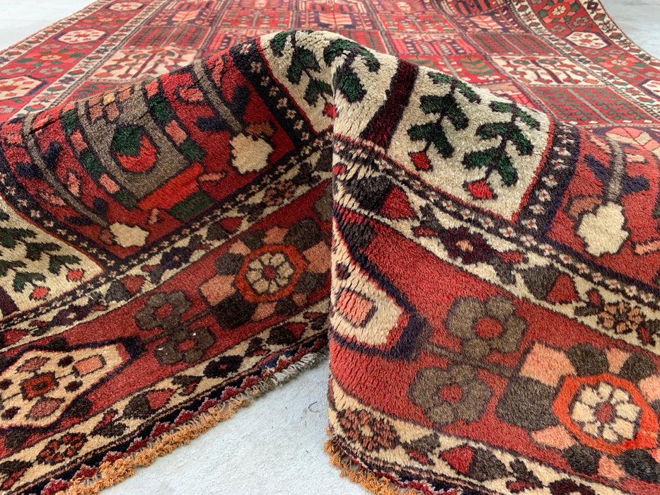 Handmade Persian Wool Area Rug 7x10 - Red, Ivory & Brown Panel Persian Style Rug - Exact Size 10'5" x 6'8" - KBHM-1101