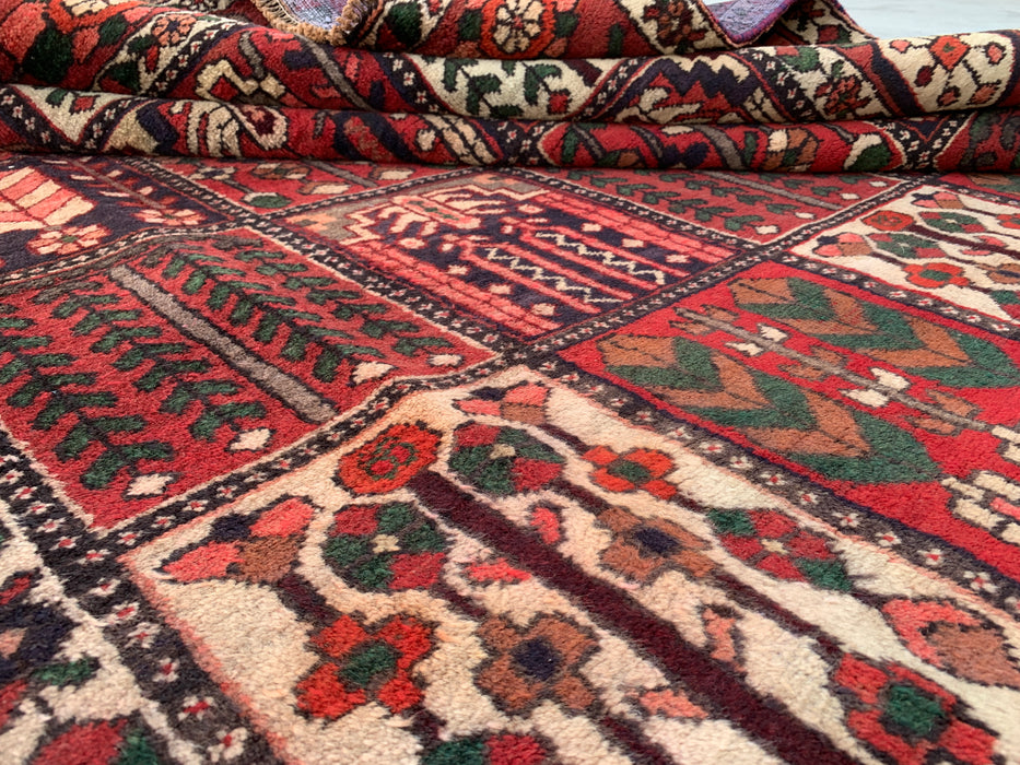 Handmade Persian Wool Area Rug 7x10 - Red, Ivory & Brown Panel Persian Style Rug - Exact Size 10'5" x 6'8" - KBHM-1101