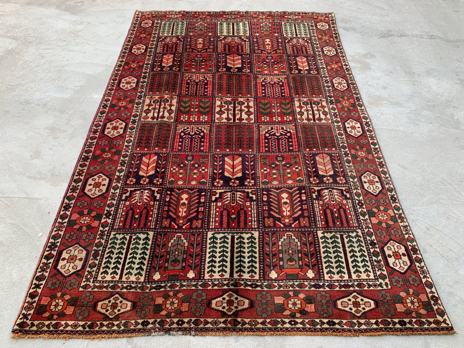 Handmade Persian Wool Area Rug 7x10 - Red, Ivory & Brown Panel Persian Style Rug - Exact Size 10'5" x 6'8" - KBHM-1101