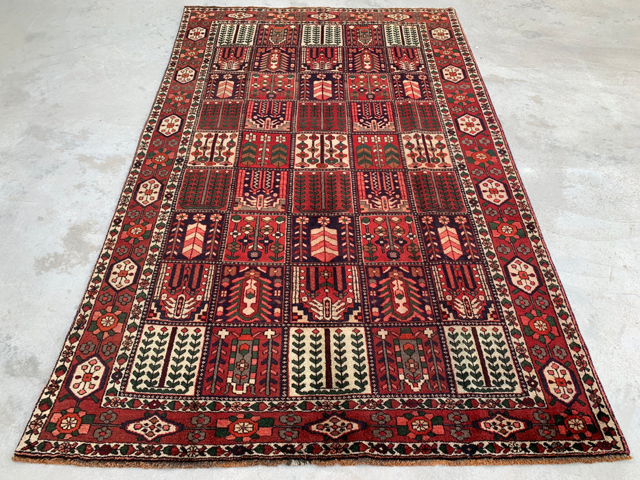 Handmade Persian Wool Area Rug 7x10 - Red, Ivory & Brown Panel Persian Style Rug - Exact Size 10'5" x 6'8" - KBHM-1101
