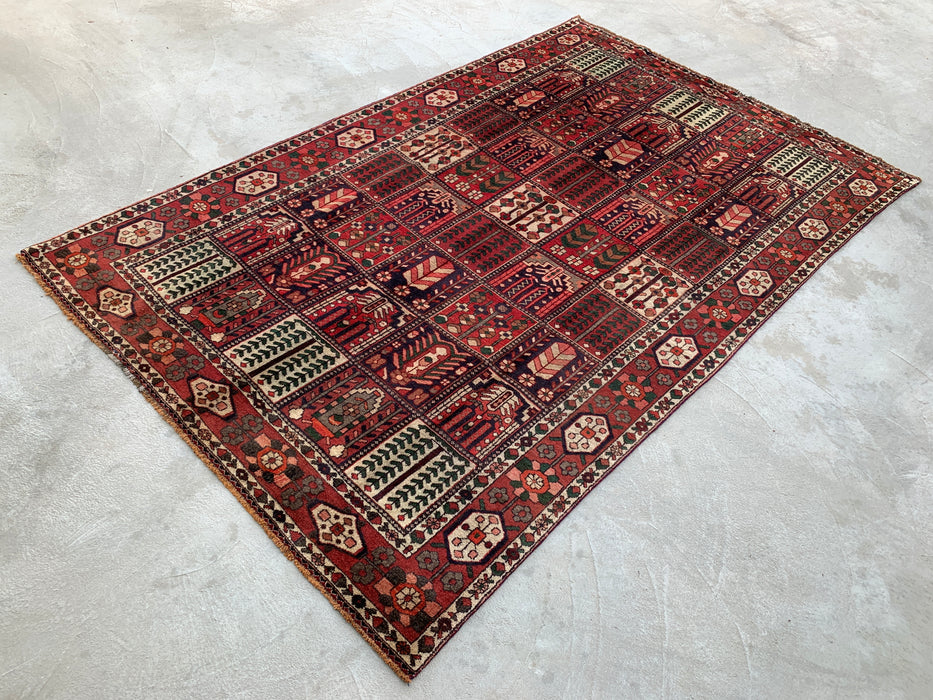 Handmade Persian Wool Area Rug 7x10 - Red, Ivory & Brown Panel Persian Style Rug - Exact Size 10'5" x 6'8" - KBHM-1101