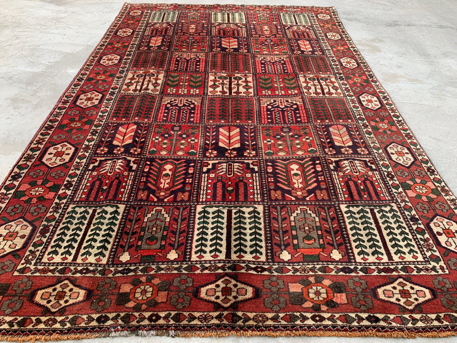 Handmade Persian Wool Area Rug 7x10 - Red, Ivory & Brown Panel Persian Style Rug - Exact Size 10'5" x 6'8" - KBHM-1101
