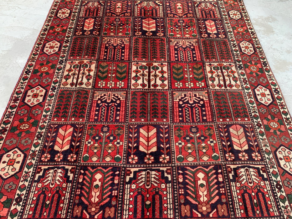 Handmade Persian Wool Area Rug 7x10 - Red, Ivory & Brown Panel Persian Style Rug - Exact Size 10'5" x 6'8" - KBHM-1101