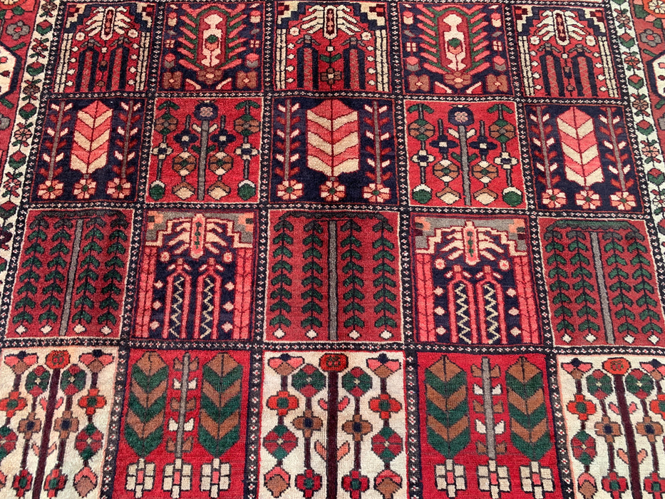 Handmade Persian Wool Area Rug 7x10 - Red, Ivory & Brown Panel Persian Style Rug - Exact Size 10'5" x 6'8" - KBHM-1101