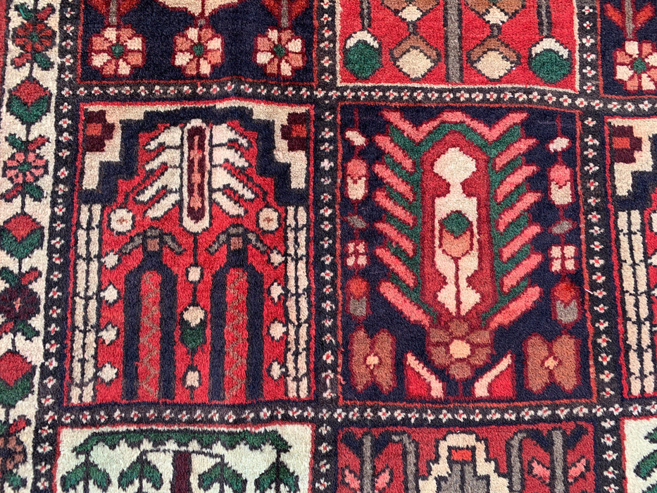 Handmade Persian Wool Area Rug 7x10 - Red, Ivory & Brown Panel Persian Style Rug - Exact Size 10'5" x 6'8" - KBHM-1101