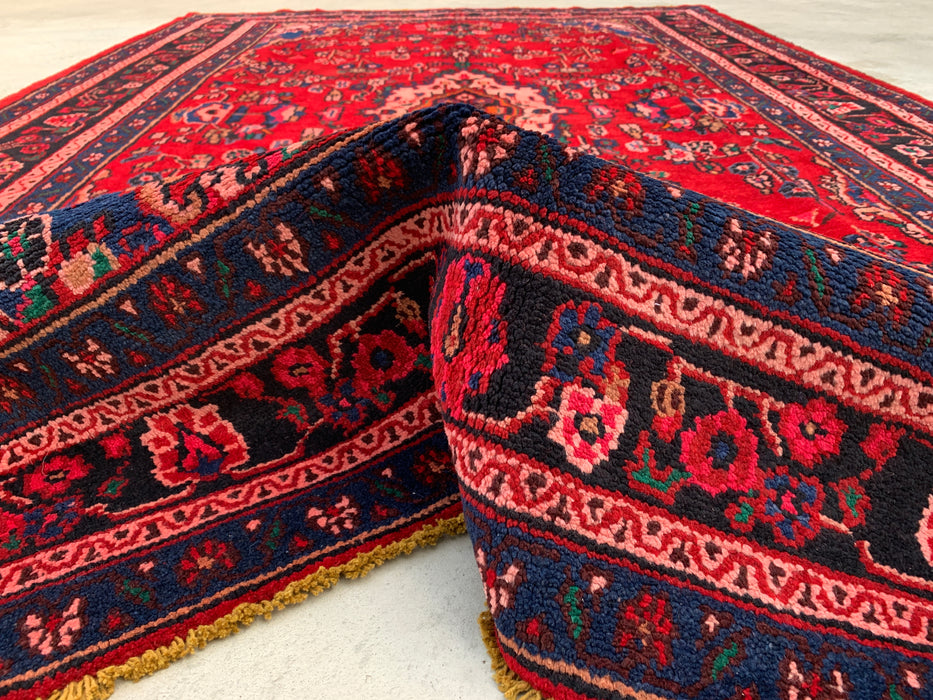 Handmade Persian Wool Area Rug 7x10 - Red, Navy & Ivory Traditional Medallion Persian Style Rug - Exact Size 10'8" x 6'11" - KBHM-1103