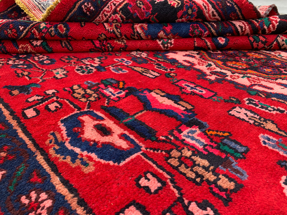 Handmade Persian Wool Area Rug 7x10 - Red, Navy & Ivory Traditional Medallion Persian Style Rug - Exact Size 10'8" x 6'11" - KBHM-1103