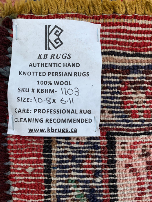 Handmade Persian Wool Area Rug 7x10 - Red, Navy & Ivory Traditional Medallion Persian Style Rug - Exact Size 10'8" x 6'11" - KBHM-1103