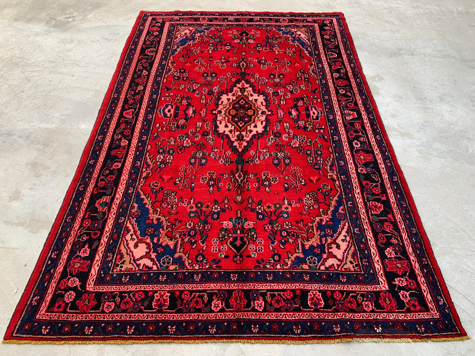 Handmade Persian Wool Area Rug 7x10 - Red, Navy & Ivory Traditional Medallion Persian Style Rug - Exact Size 10'8" x 6'11" - KBHM-1103