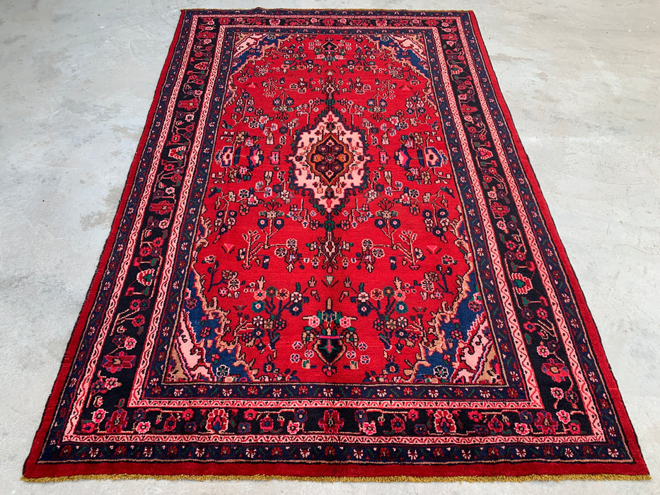 Handmade Persian Wool Area Rug 7x10 - Red, Navy & Ivory Traditional Medallion Persian Style Rug - Exact Size 10'8" x 6'11" - KBHM-1103