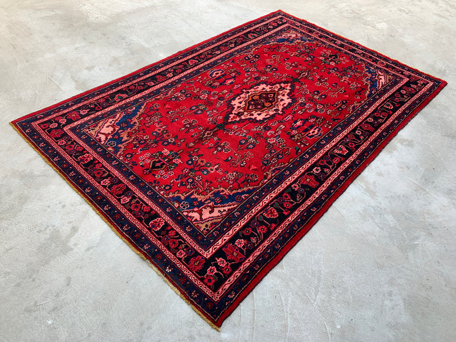 Handmade Persian Wool Area Rug 7x10 - Red, Navy & Ivory Traditional Medallion Persian Style Rug - Exact Size 10'8" x 6'11" - KBHM-1103