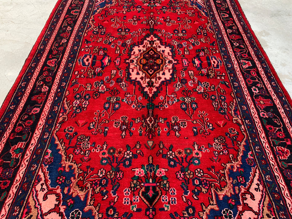 Handmade Persian Wool Area Rug 7x10 - Red, Navy & Ivory Traditional Medallion Persian Style Rug - Exact Size 10'8" x 6'11" - KBHM-1103