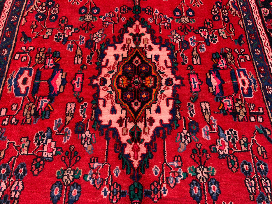 Handmade Persian Wool Area Rug 7x10 - Red, Navy & Ivory Traditional Medallion Persian Style Rug - Exact Size 10'8" x 6'11" - KBHM-1103