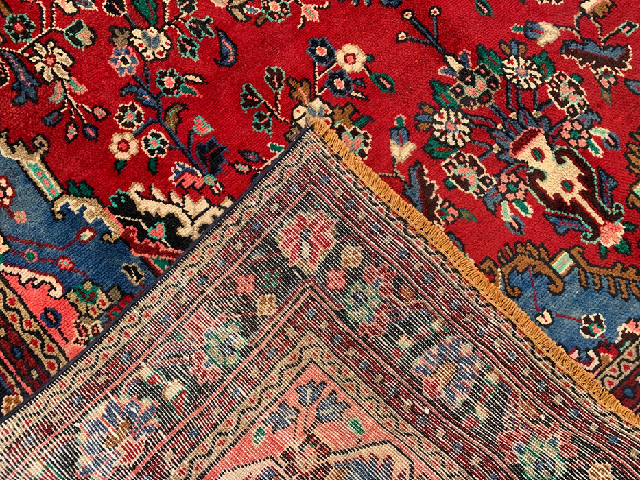 Handmade Persian Wool Area Rug 7x10 - Red, Blue & Ivory Traditional Floral Persian Style Rug - Exact Size 9'8" x 6'9" - KBHM-1104