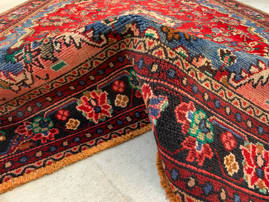 Handmade Persian Wool Area Rug 7x10 - Red, Blue & Ivory Traditional Floral Persian Style Rug - Exact Size 9'8" x 6'9" - KBHM-1104