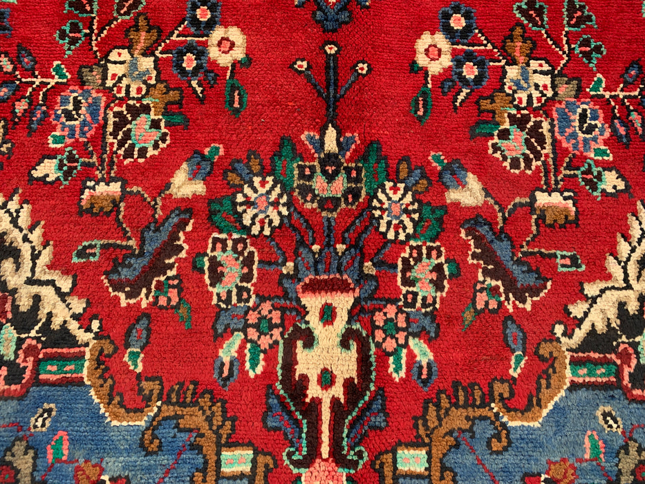 Handmade Persian Wool Area Rug 7x10 - Red, Blue & Ivory Traditional Floral Persian Style Rug - Exact Size 9'8" x 6'9" - KBHM-1104