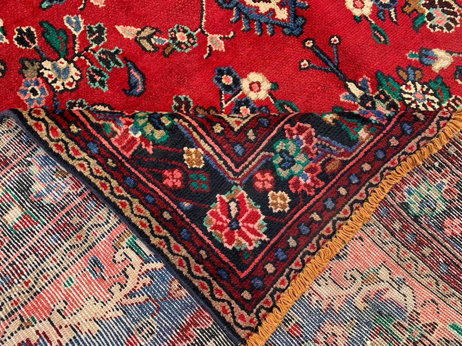 Handmade Persian Wool Area Rug 7x10 - Red, Blue & Ivory Traditional Floral Persian Style Rug - Exact Size 9'8" x 6'9" - KBHM-1104