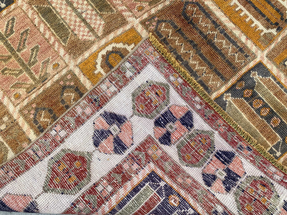 Handmade Persian Wool Area Rug 7x10 - Beige, Taupe & Ivory Panel Persian Style Rug - Exact Size 9'3" x 6'2" - KBHM-1106