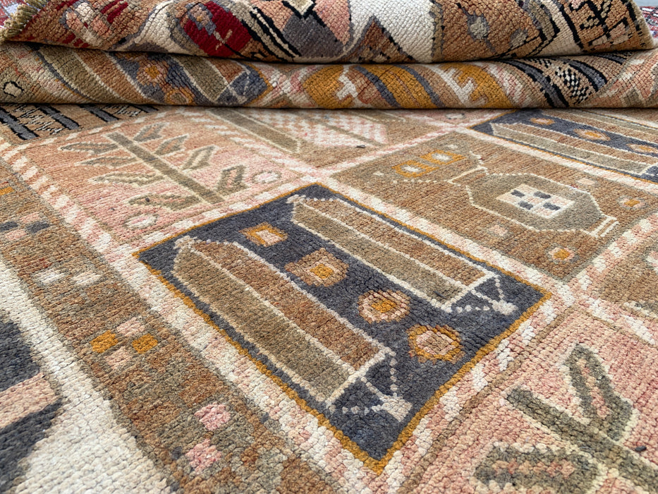 Handmade Persian Wool Area Rug 7x10 - Beige, Taupe & Ivory Panel Persian Style Rug - Exact Size 9'3" x 6'2" - KBHM-1106