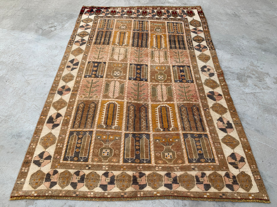 Handmade Persian Wool Area Rug 7x10 - Beige, Taupe & Ivory Panel Persian Style Rug - Exact Size 9'3" x 6'2" - KBHM-1106