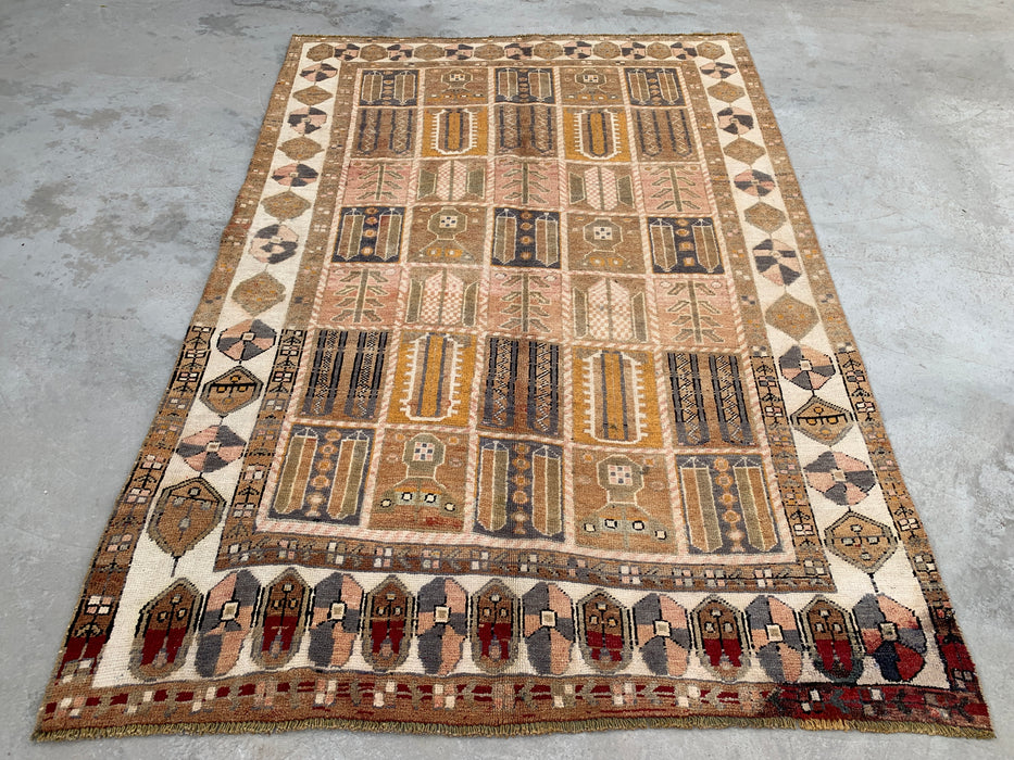 Handmade Persian Wool Area Rug 7x10 - Beige, Taupe & Ivory Panel Persian Style Rug - Exact Size 9'3" x 6'2" - KBHM-1106