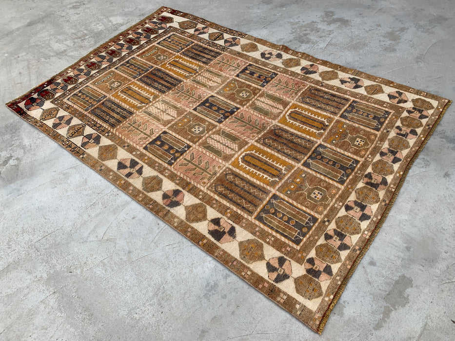 Handmade Persian Wool Area Rug 7x10 - Beige, Taupe & Ivory Panel Persian Style Rug - Exact Size 9'3" x 6'2" - KBHM-1106