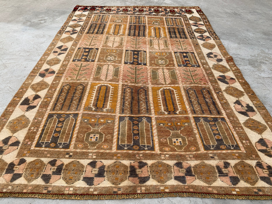 Handmade Persian Wool Area Rug 7x10 - Beige, Taupe & Ivory Panel Persian Style Rug - Exact Size 9'3" x 6'2" - KBHM-1106