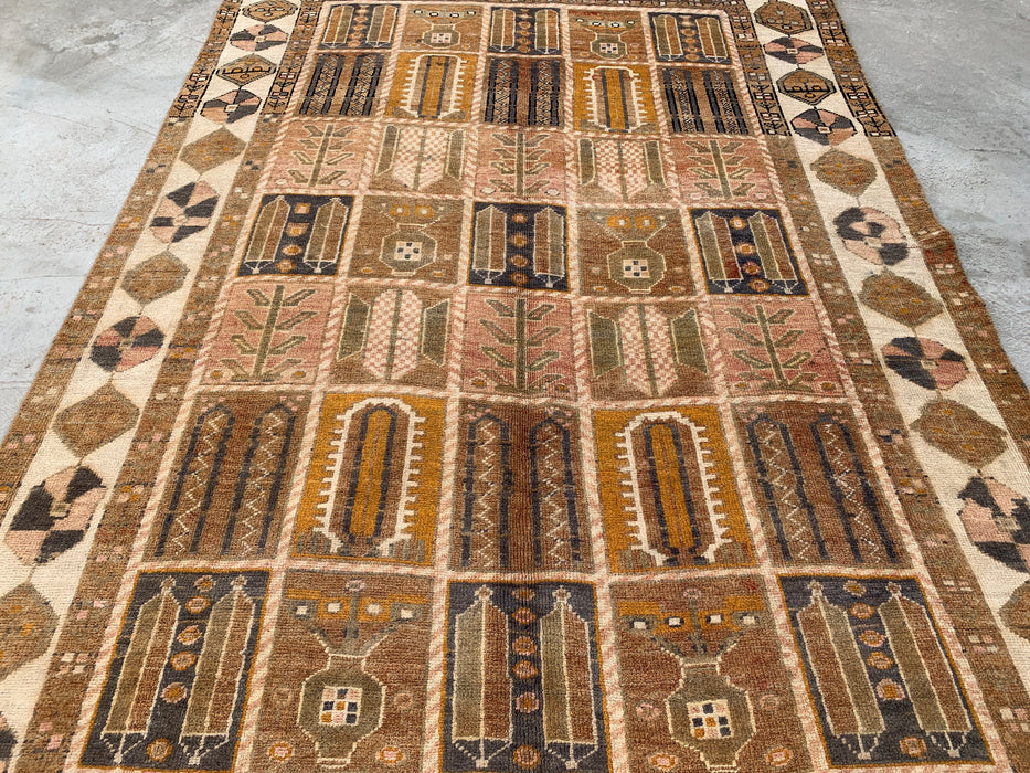 Handmade Persian Wool Area Rug 7x10 - Beige, Taupe & Ivory Panel Persian Style Rug - Exact Size 9'3" x 6'2" - KBHM-1106