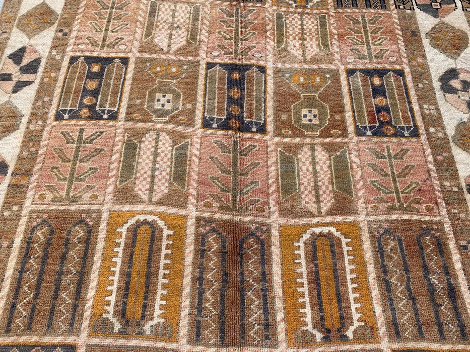 Handmade Persian Wool Area Rug 7x10 - Beige, Taupe & Ivory Panel Persian Style Rug - Exact Size 9'3" x 6'2" - KBHM-1106