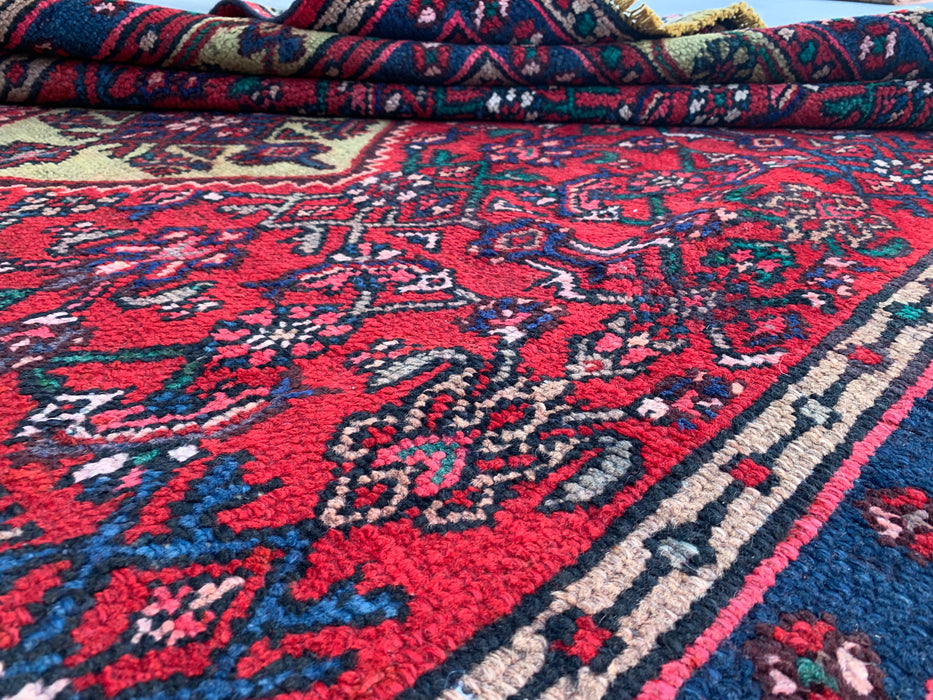 Handmade Persian Wool Area Rug 7x10 - Red & Navy Persian Style Rug - Exact Size 10'2" x 6'11" - KBHM-1116