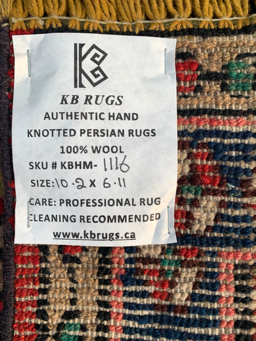 Handmade Persian Wool Area Rug 7x10 - Red & Navy Persian Style Rug - Exact Size 10'2" x 6'11" - KBHM-1116