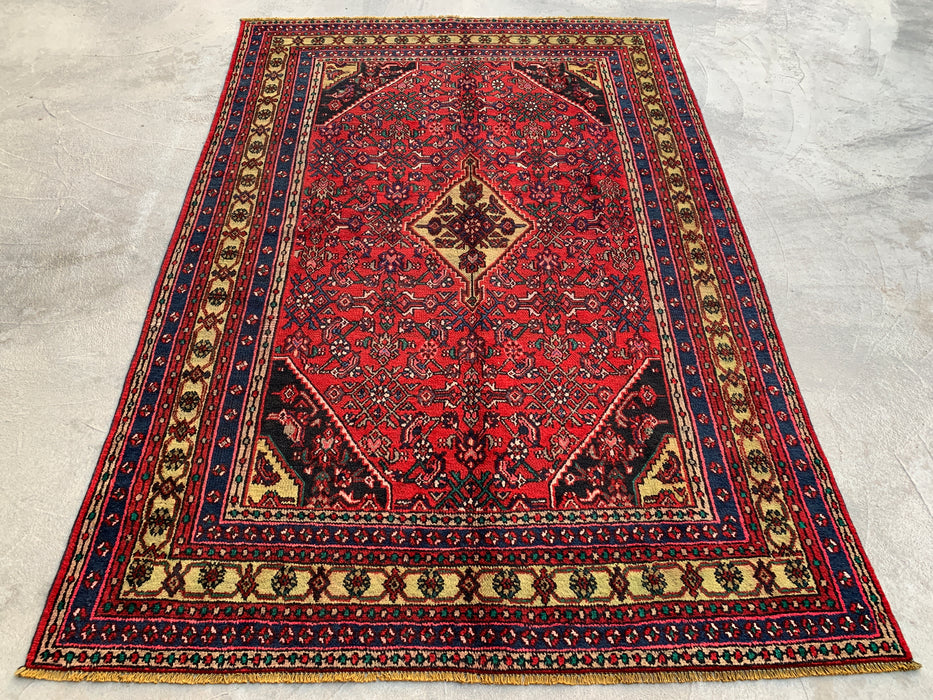 Handmade Persian Wool Area Rug 7x10 - Red & Navy Persian Style Rug - Exact Size 10'2" x 6'11" - KBHM-1116