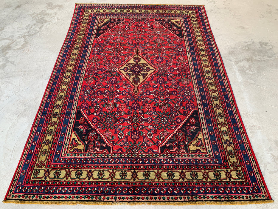 Handmade Persian Wool Area Rug 7x10 - Red & Navy Persian Style Rug - Exact Size 10'2" x 6'11" - KBHM-1116