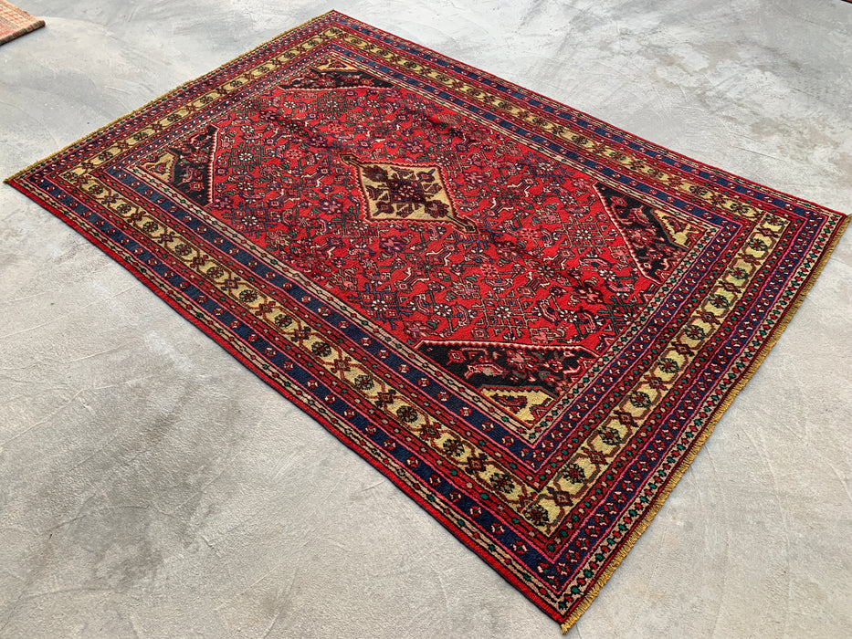 Handmade Persian Wool Area Rug 7x10 - Red & Navy Persian Style Rug - Exact Size 10'2" x 6'11" - KBHM-1116