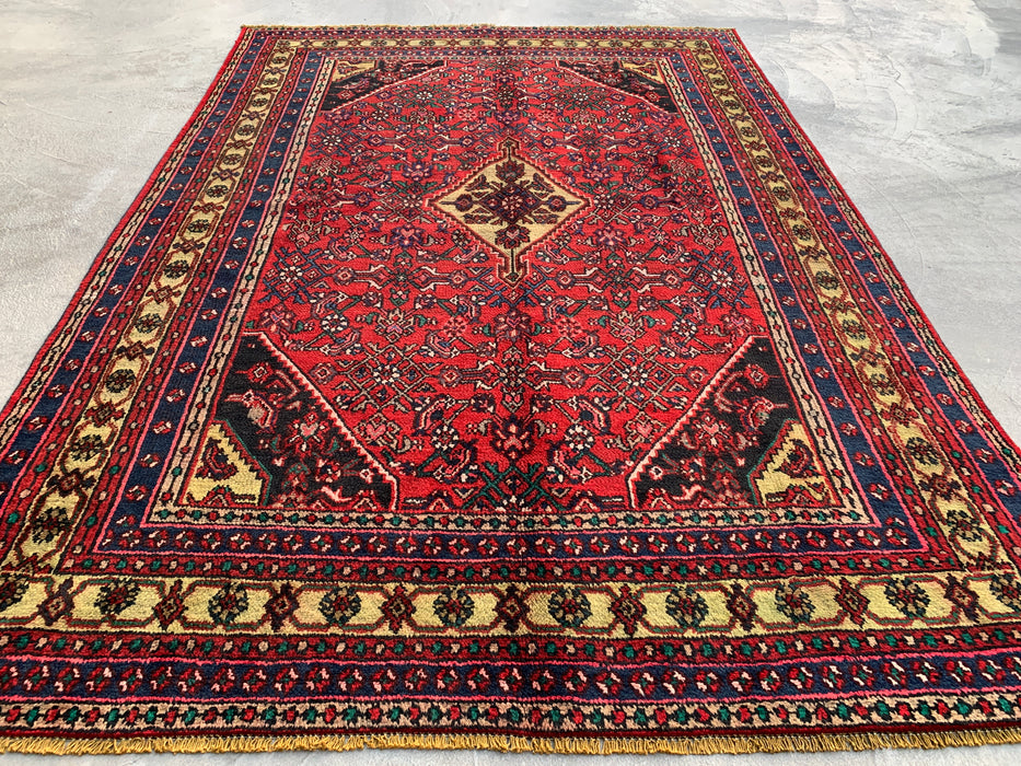 Handmade Persian Wool Area Rug 7x10 - Red & Navy Persian Style Rug - Exact Size 10'2" x 6'11" - KBHM-1116