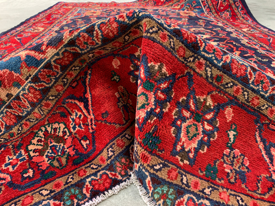 Handmade Persian Wool Area Rug 7x10 - Navy & Red Persian Style Rug - Exact Size 9'3" x 6'2" - KBHM-1125