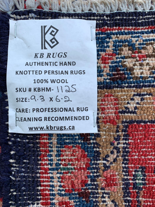 Handmade Persian Wool Area Rug 7x10 - Navy & Red Persian Style Rug - Exact Size 9'3" x 6'2" - KBHM-1125