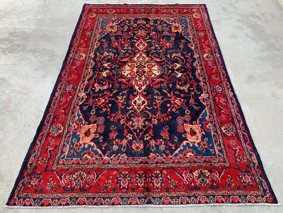 Handmade Persian Wool Area Rug 7x10 - Navy & Red Persian Style Rug - Exact Size 9'3" x 6'2" - KBHM-1125