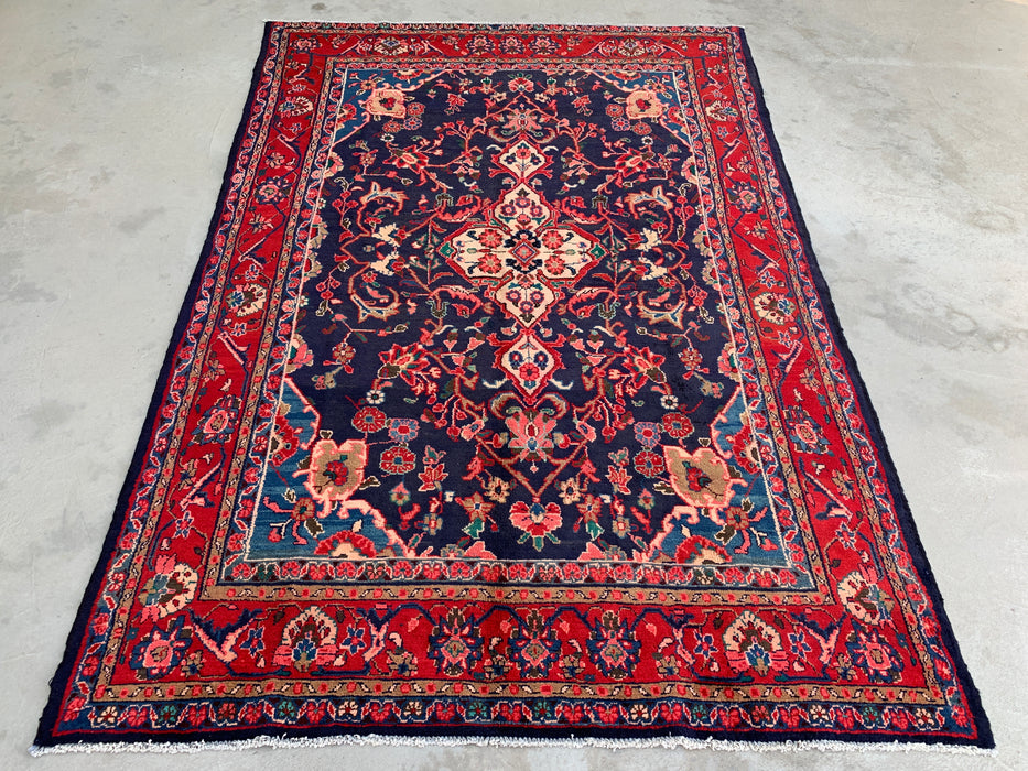 Handmade Persian Wool Area Rug 7x10 - Navy & Red Persian Style Rug - Exact Size 9'3" x 6'2" - KBHM-1125