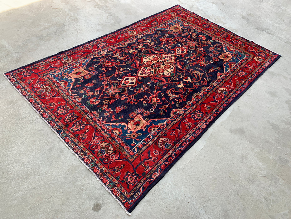 Handmade Persian Wool Area Rug 7x10 - Navy & Red Persian Style Rug - Exact Size 9'3" x 6'2" - KBHM-1125