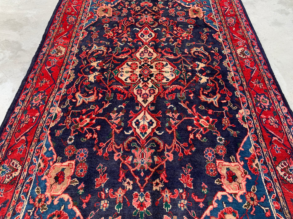 Handmade Persian Wool Area Rug 7x10 - Navy & Red Persian Style Rug - Exact Size 9'3" x 6'2" - KBHM-1125