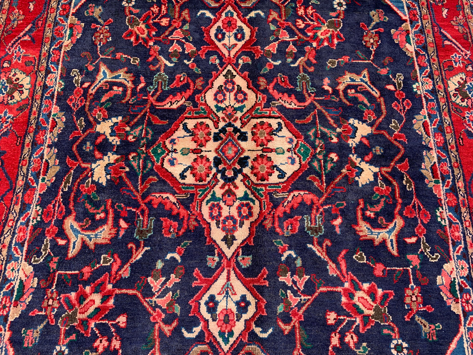 Handmade Persian Wool Area Rug 7x10 - Navy & Red Persian Style Rug - Exact Size 9'3" x 6'2" - KBHM-1125
