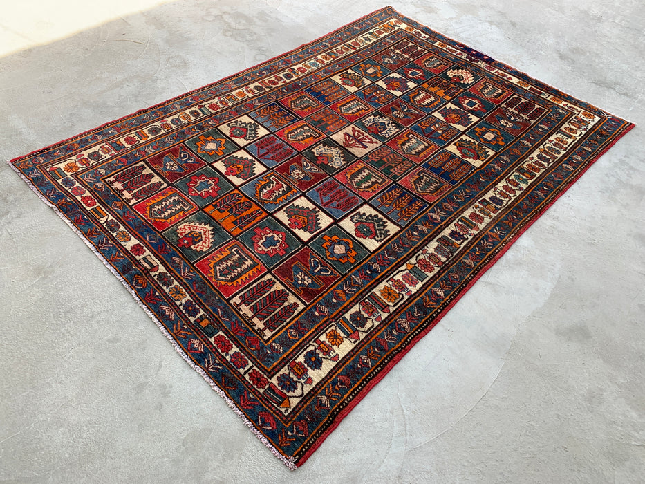 Handmade Persian Wool Area Rug Multi-colored with Strong Red and Rust/Orange accents - 7x10 - Traditional Persian Style Rug - Exact Size 9'4" x 6'6" - KBHM-1127